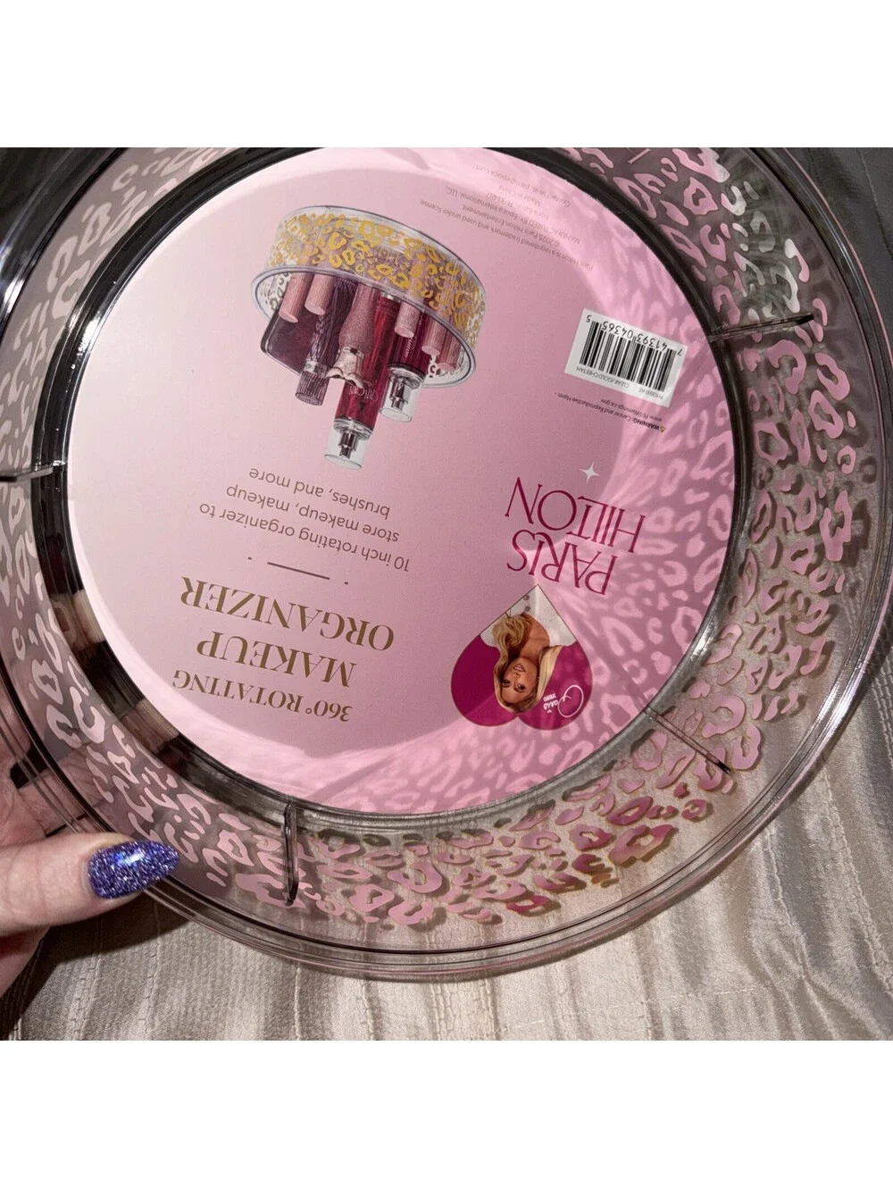 Paris Hilton 360 Rotating Makeup Organizer 10inch clear / gold leopard print